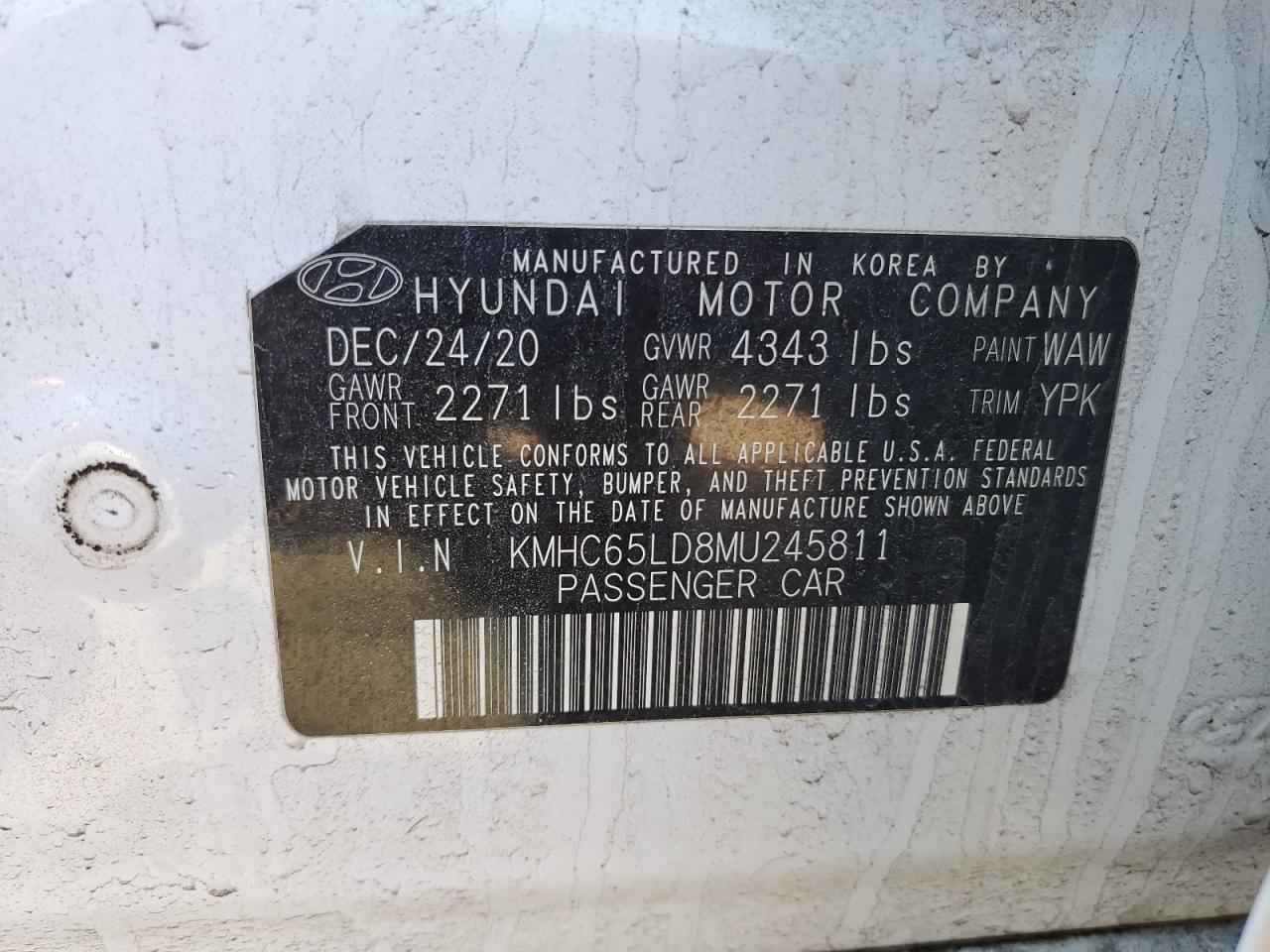 2021 Hyundai Ioniq Se VIN: KMHC65LD8MU245811 Lot: 49038155