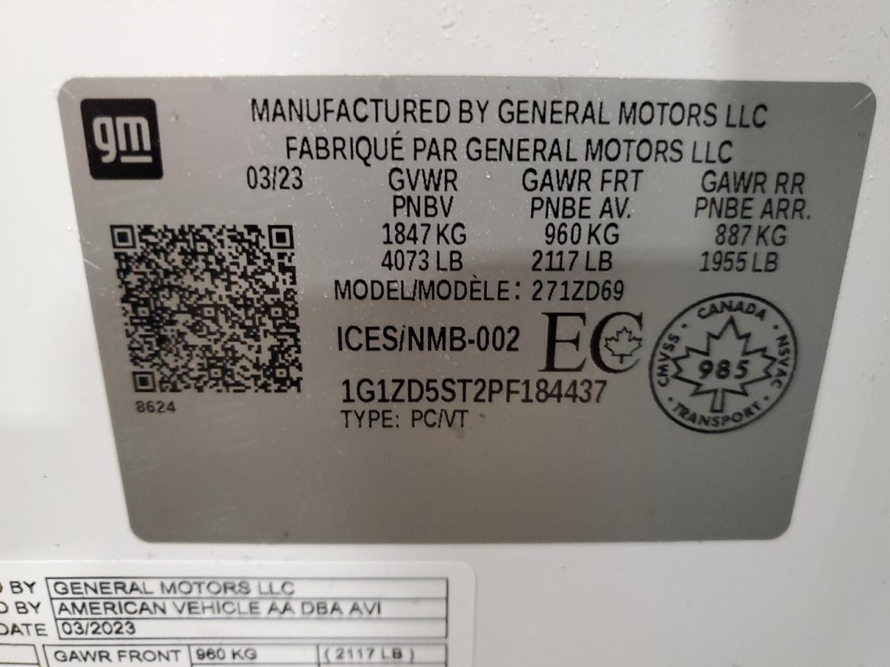 1G1ZD5ST2PF184437 CHEVROLET MALIBU 2023