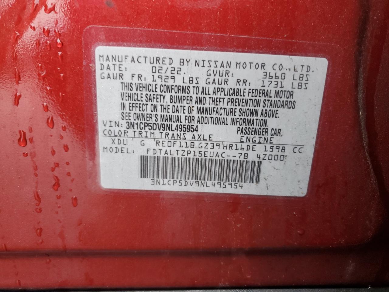 3N1CP5DV9NL495954 NISSAN KICKS 2022