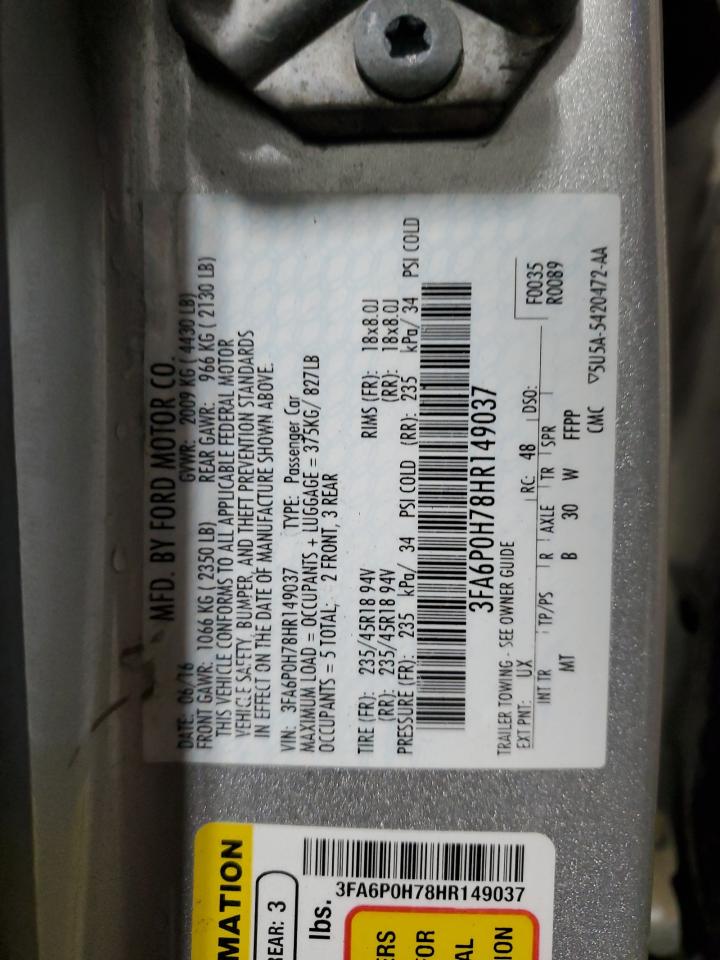 3FA6P0H78HR149037 FORD FUSION 2017