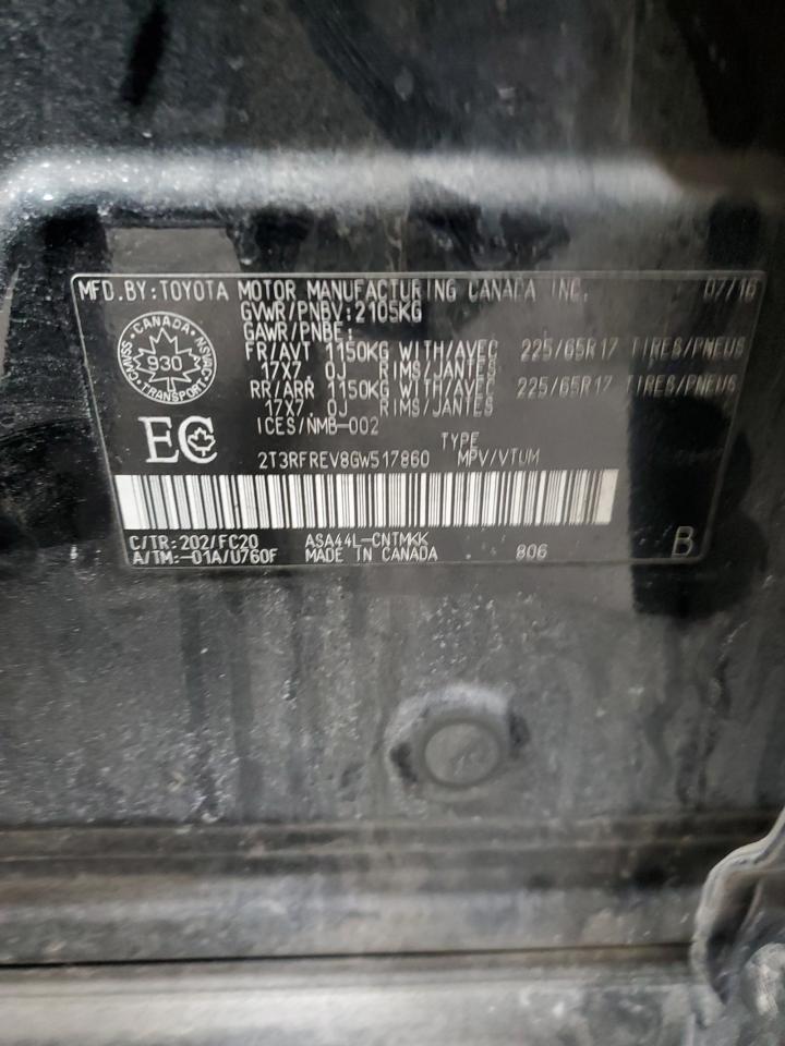 2T3RFREV8GW517860 TOYOTA RAV4 2016