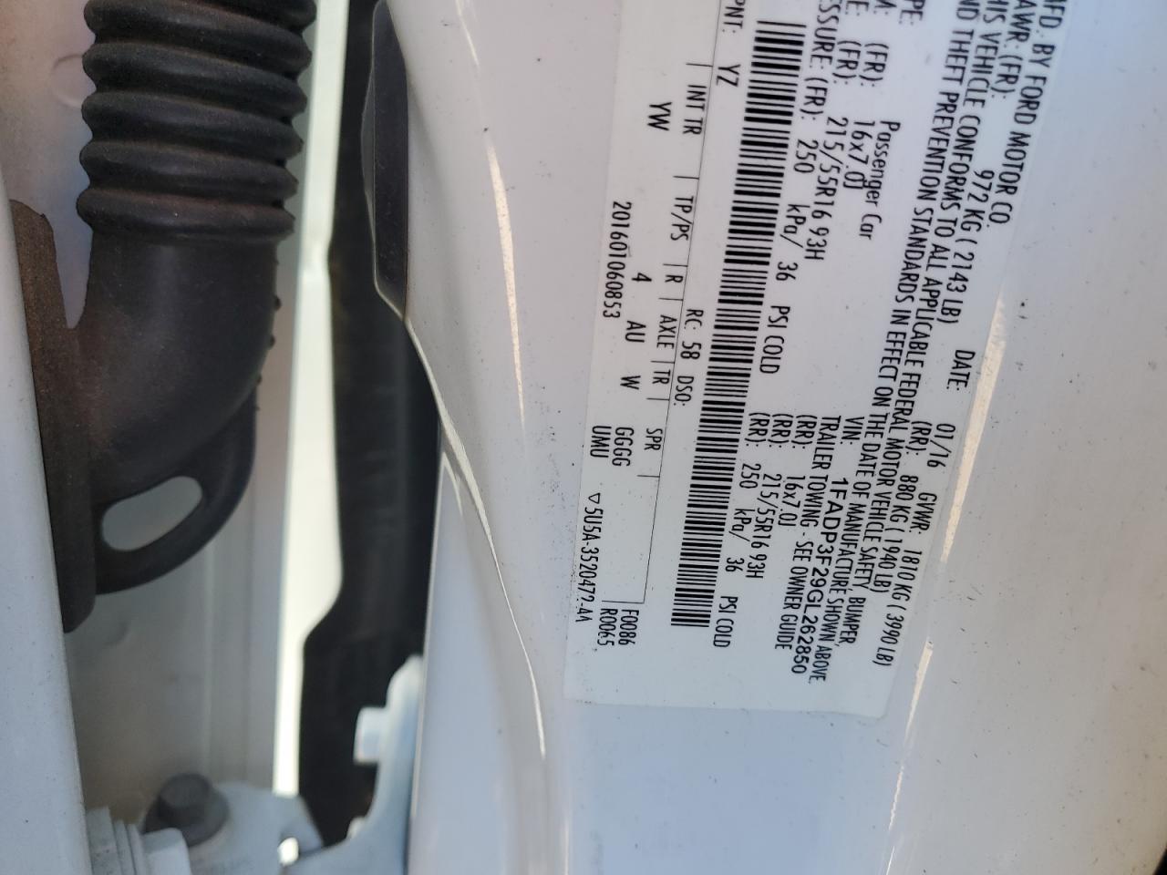 1FADP3F29GL262850 FORD FOCUS 2016