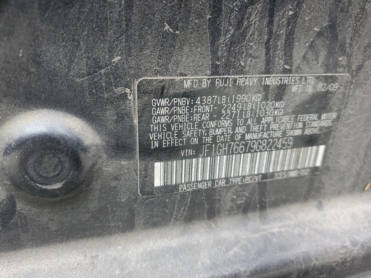 2009 Subaru Impreza Wrx VIN: JF1GH76679G822459 Lot: 47900285