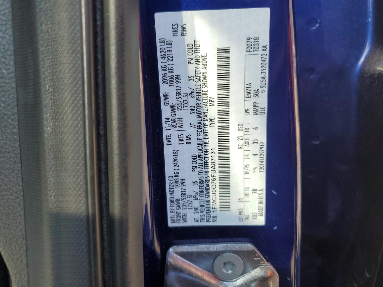 2015 Ford Escape Se VIN: 1FMCU0G76FUA87131 Lot: 49146555