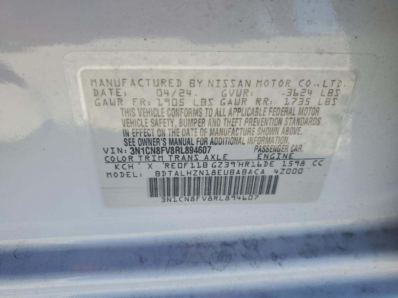 3N1CN8FV8RL894607 NISSAN VERSA 2024