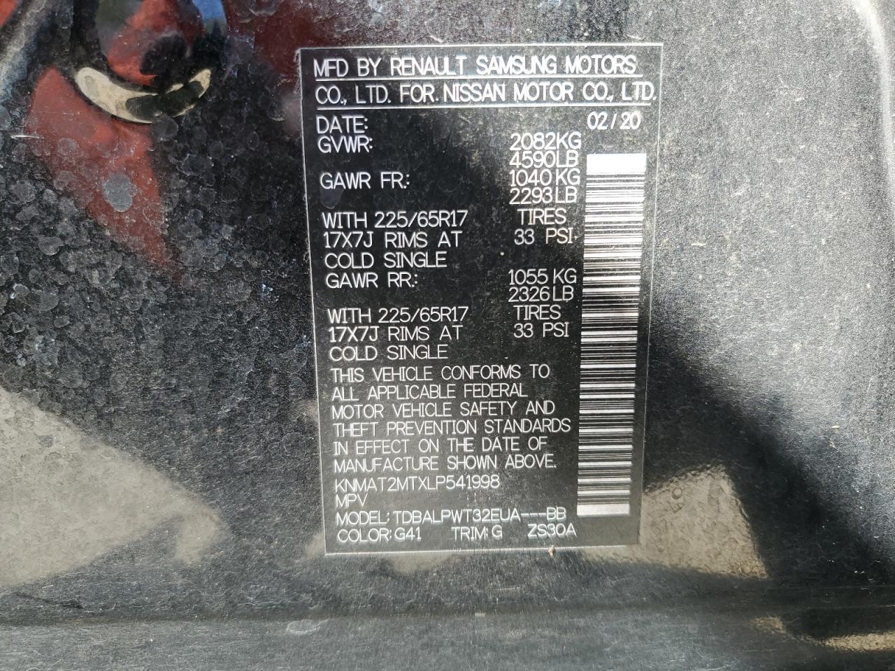 KNMAT2MTXLP541998 NISSAN ROGUE 2020