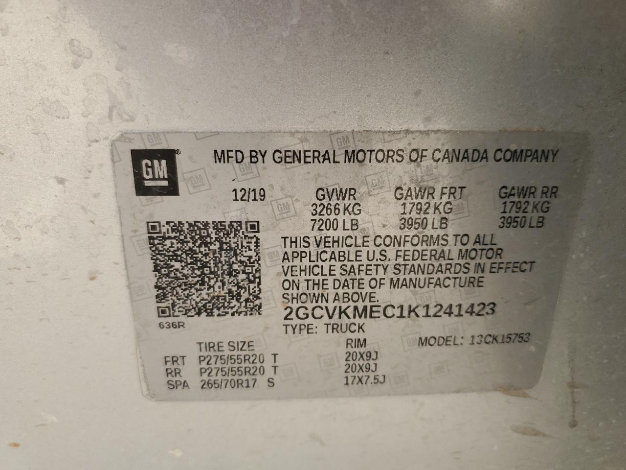 2GCVKMEC1K1241423 CHEVROLET ALL Models 2019