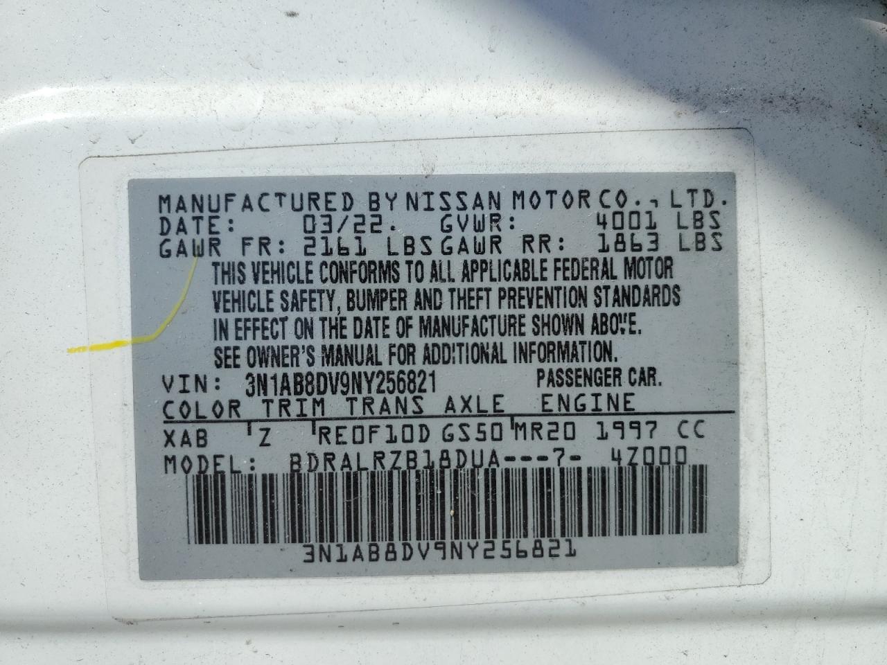 3N1AB8DV9NY256821 NISSAN SENTRA 2022