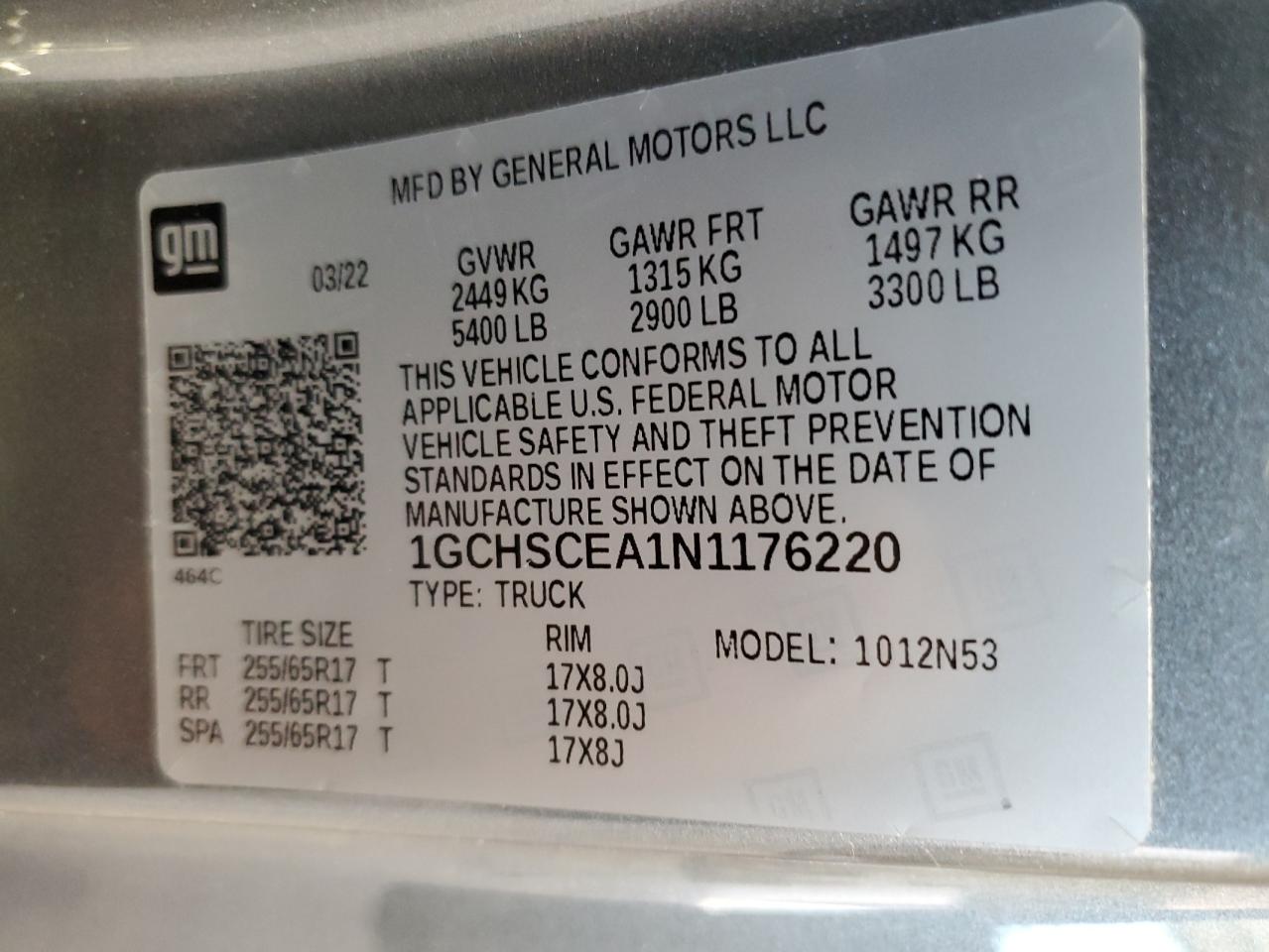 1GCHSCEA1N1176220 CHEVROLET COLORADO 2022