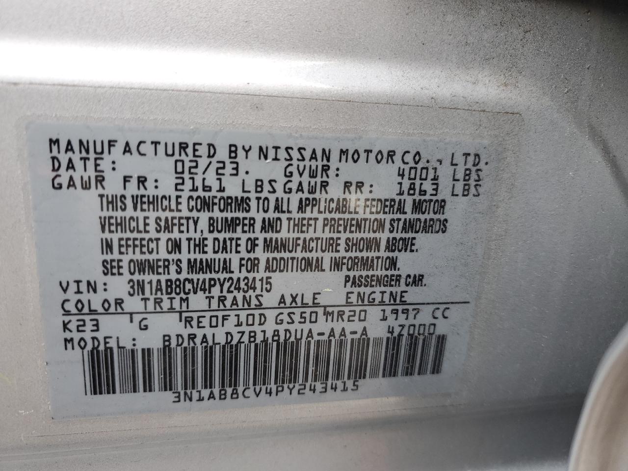 3N1AB8CV4PY243415 NISSAN SENTRA 2023
