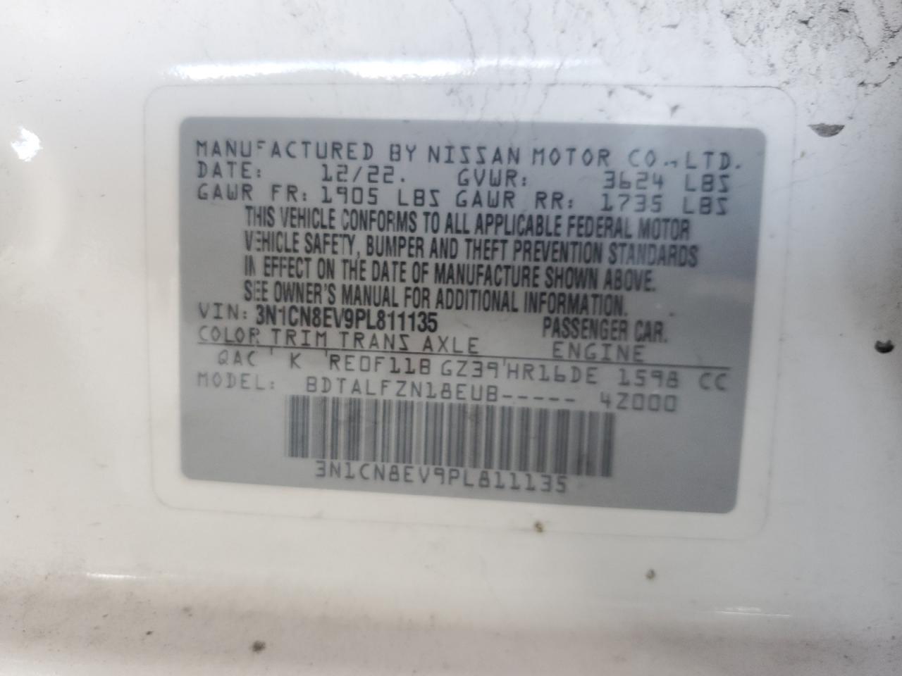 3N1CN8EV9PL811135 NISSAN VERSA 2023