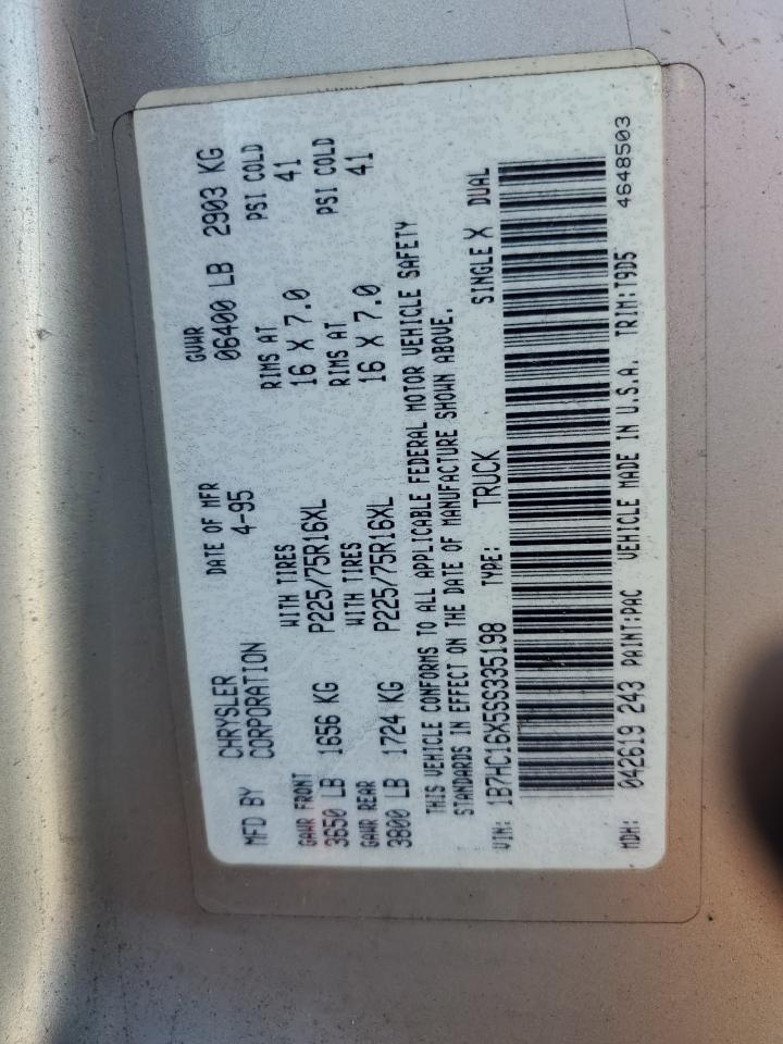 1995 Dodge Ram 1500 VIN: 1B7HC16X5SS335198 Lot: 50077415