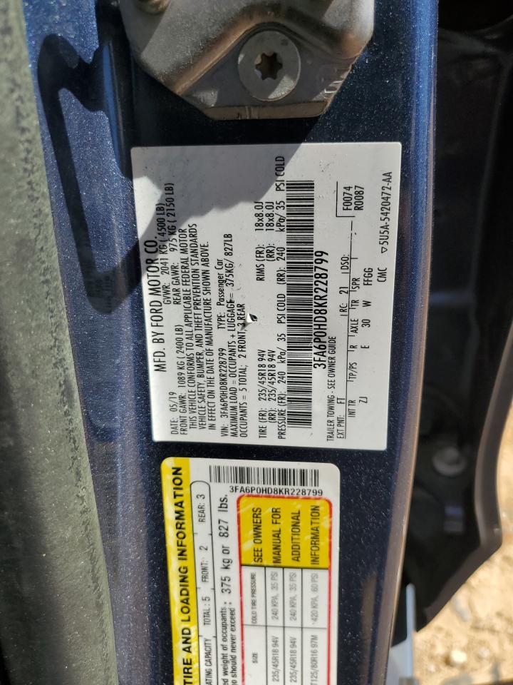 3FA6P0HD8KR228799 FORD FUSION 2019