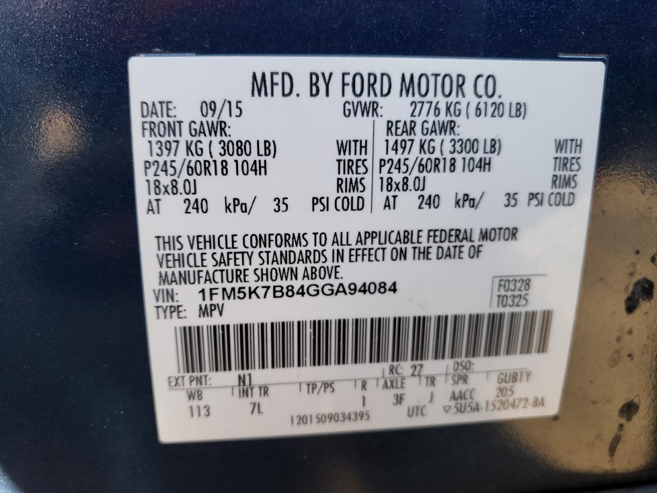 1FM5K7B84GGA94084 FORD EXPLORER 2016