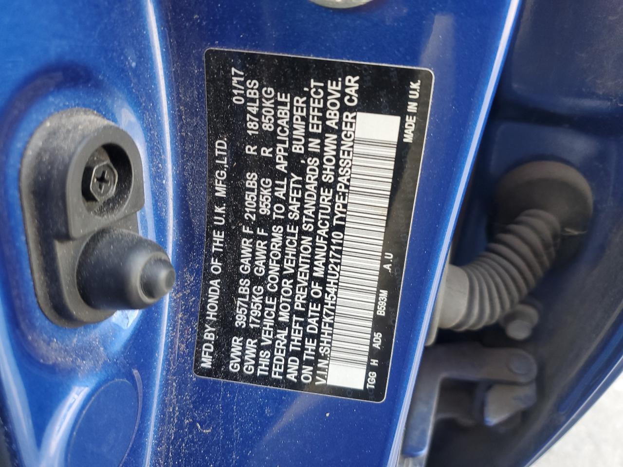 SHHFK7H54HU217110 HONDA CIVIC 2017