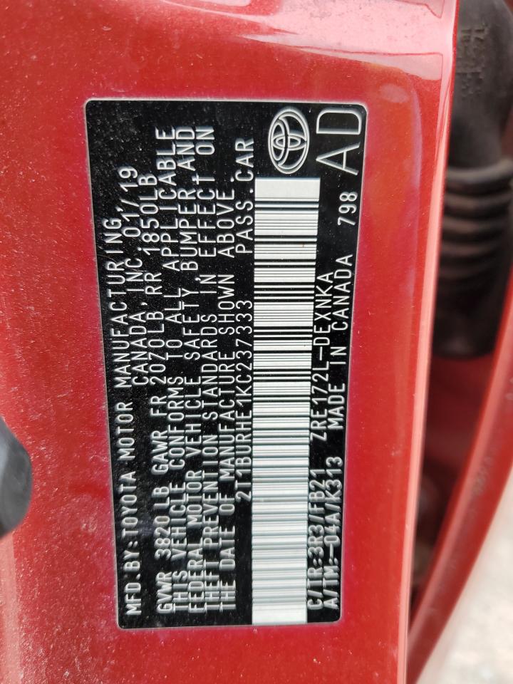 2T1BURHE1KC237333 TOYOTA COROLLA 2019
