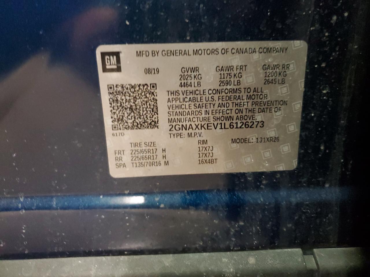 2GNAXKEV1L6126273 CHEVROLET EQUINOX 2020