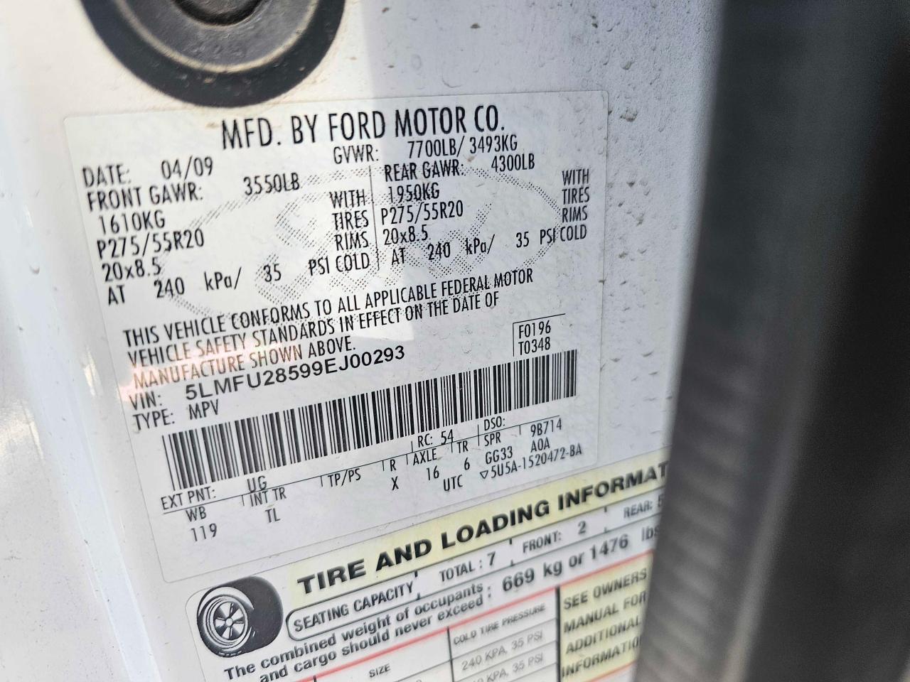 2009 Lincoln Navigator VIN: 5LMFU28599EJ002 Lot: 47901555