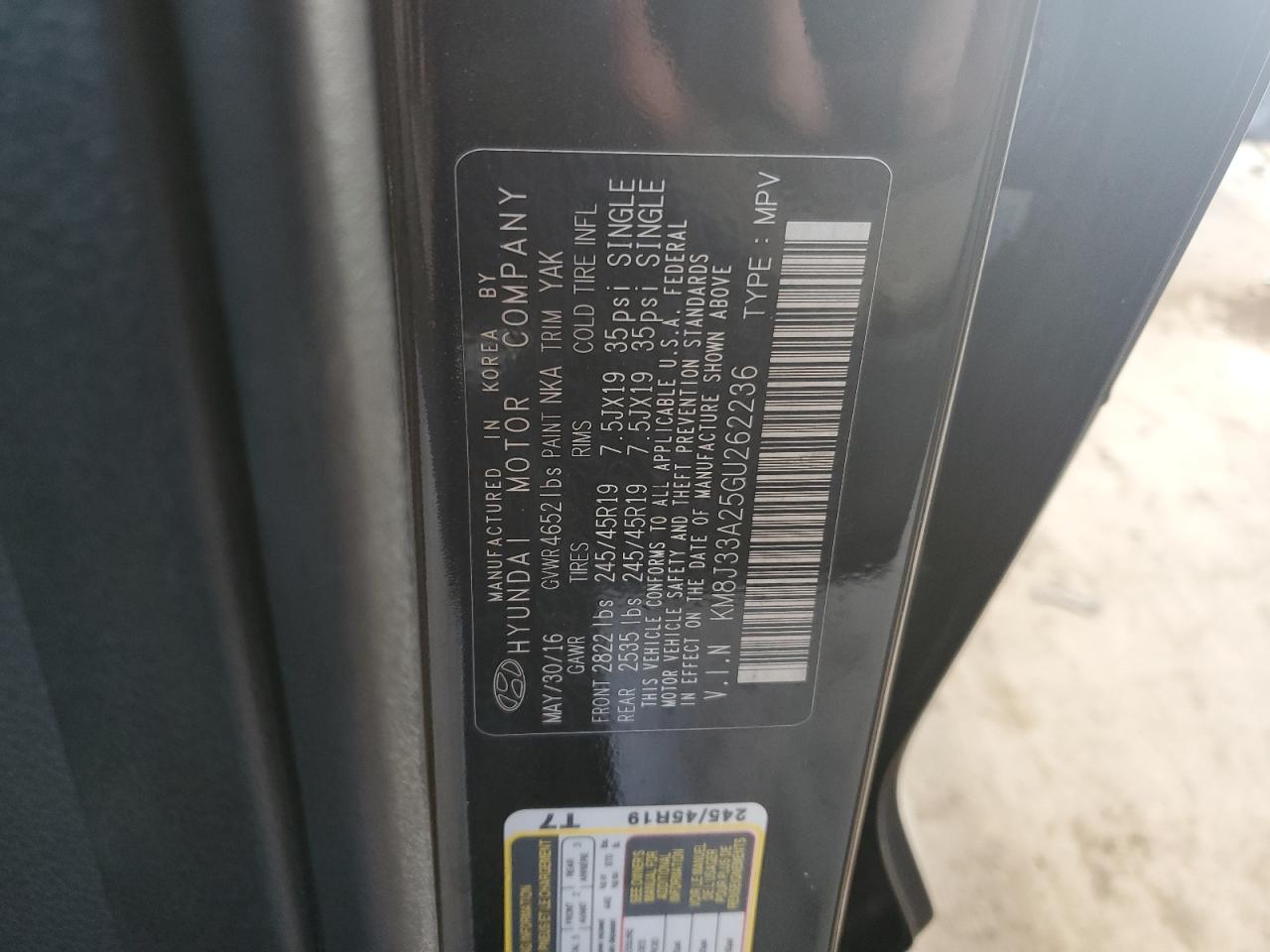 2016 Hyundai Tucson Limited VIN: KM8J33A25GU262236 Lot: 48118735