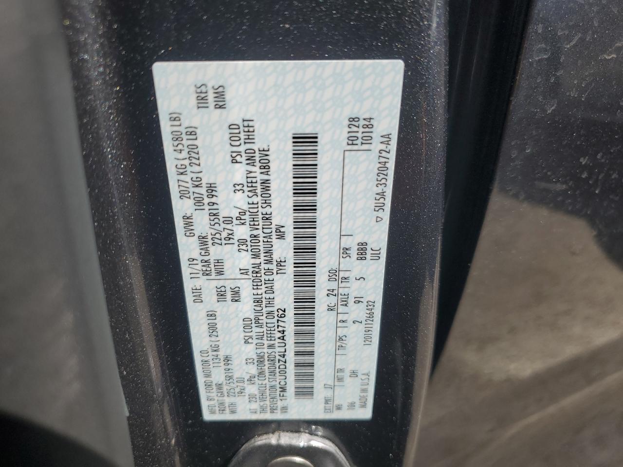 1FMCU0DZ4LUA47762 FORD ESCAPE 2020