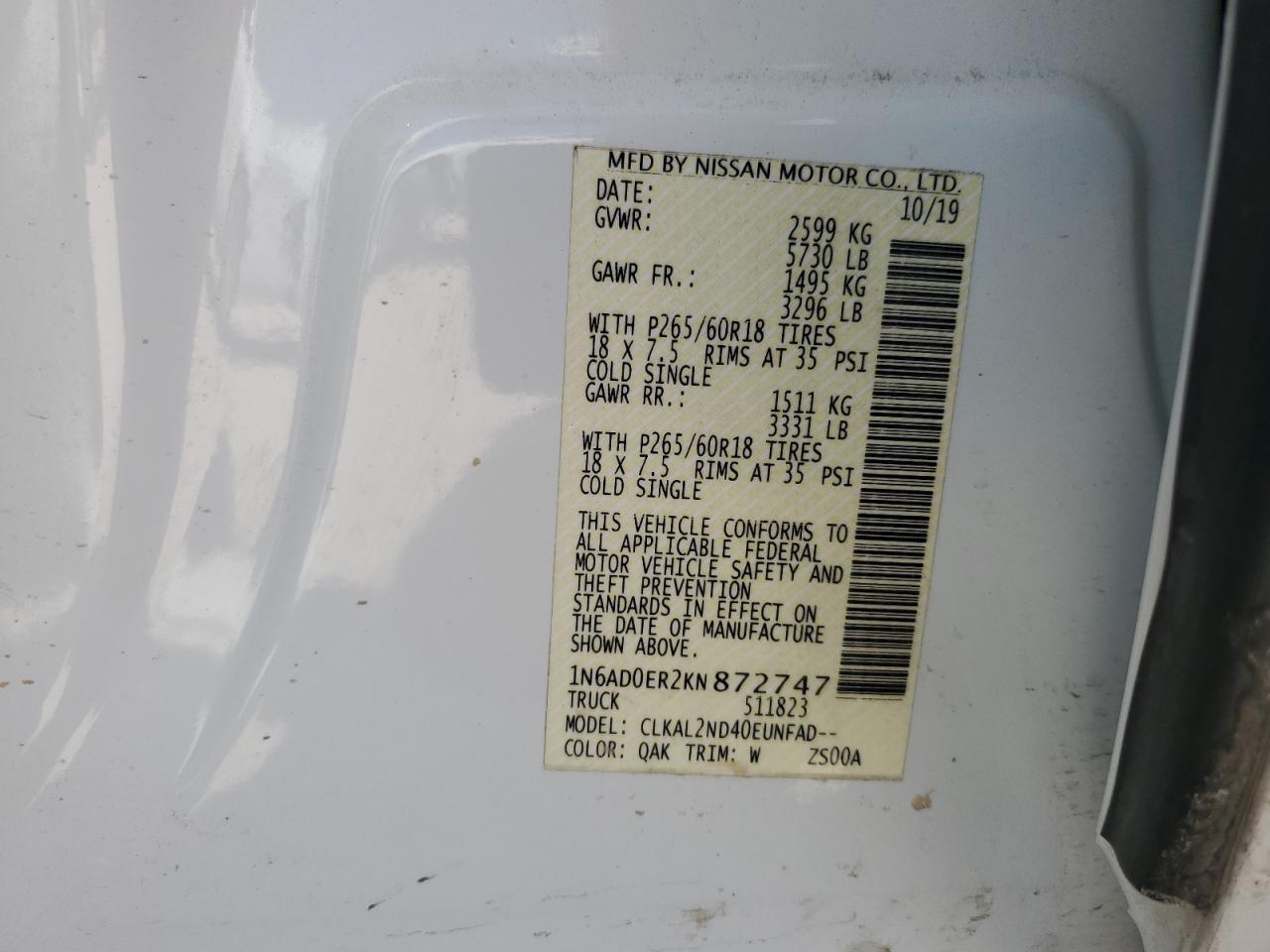 1N6AD0ER2KN872747 NISSAN FRONTIER 2019