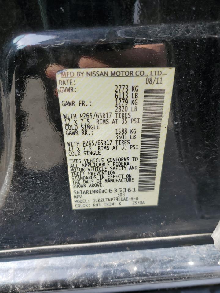 2011 Nissan Pathfinder S VIN: 5N1AR1NB6BC635361 Lot: 49506675