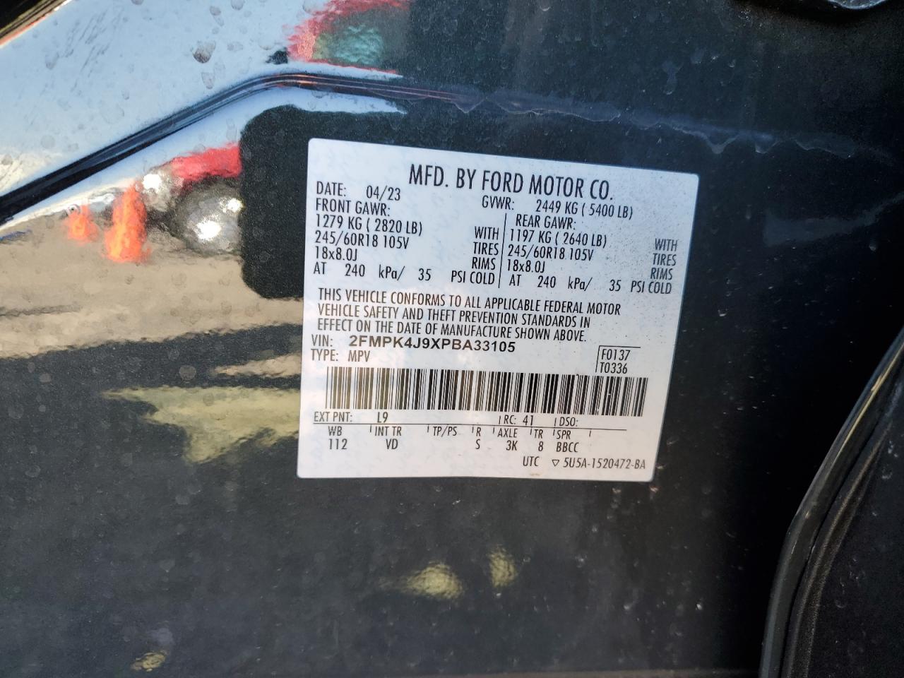 2FMPK4J9XPBA33105 FORD EDGE 2023