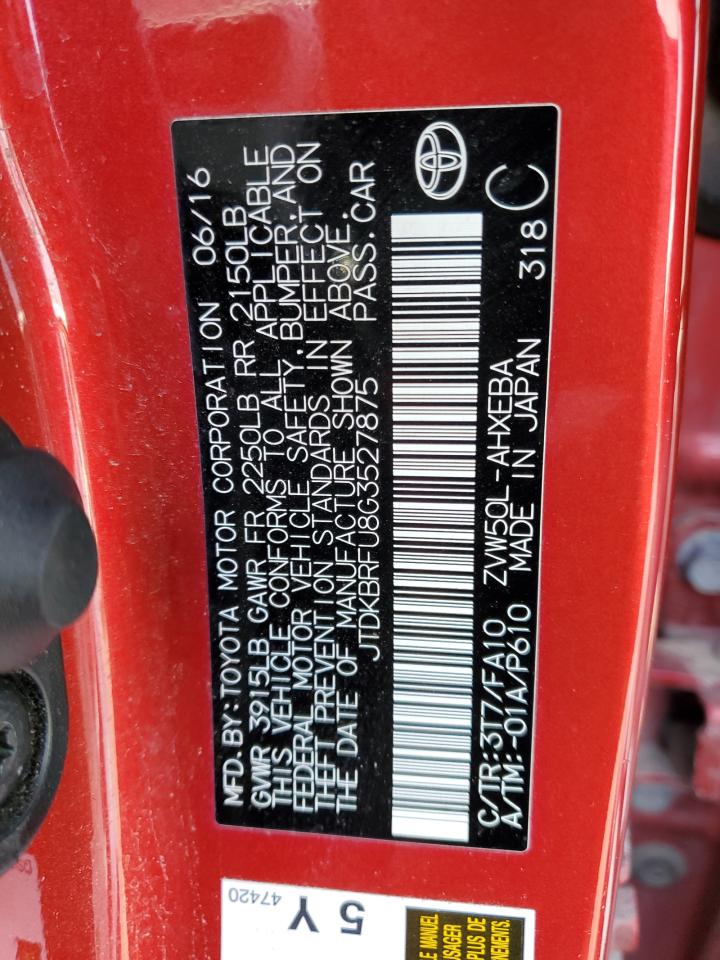 JTDKBRFU8G3527875 TOYOTA PRIUS 2016