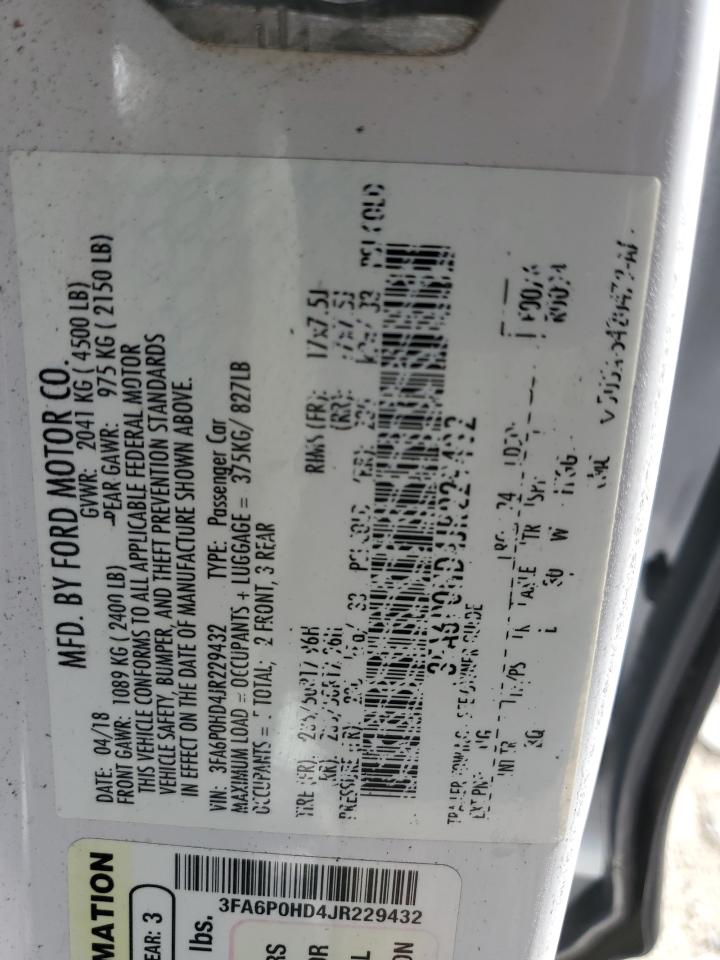 3FA6P0HD4JR229432 FORD FUSION 2018