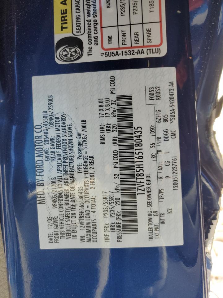 2006 Ford Mustang Gt VIN: 1ZVFT85H165180435 Lot: 48015765