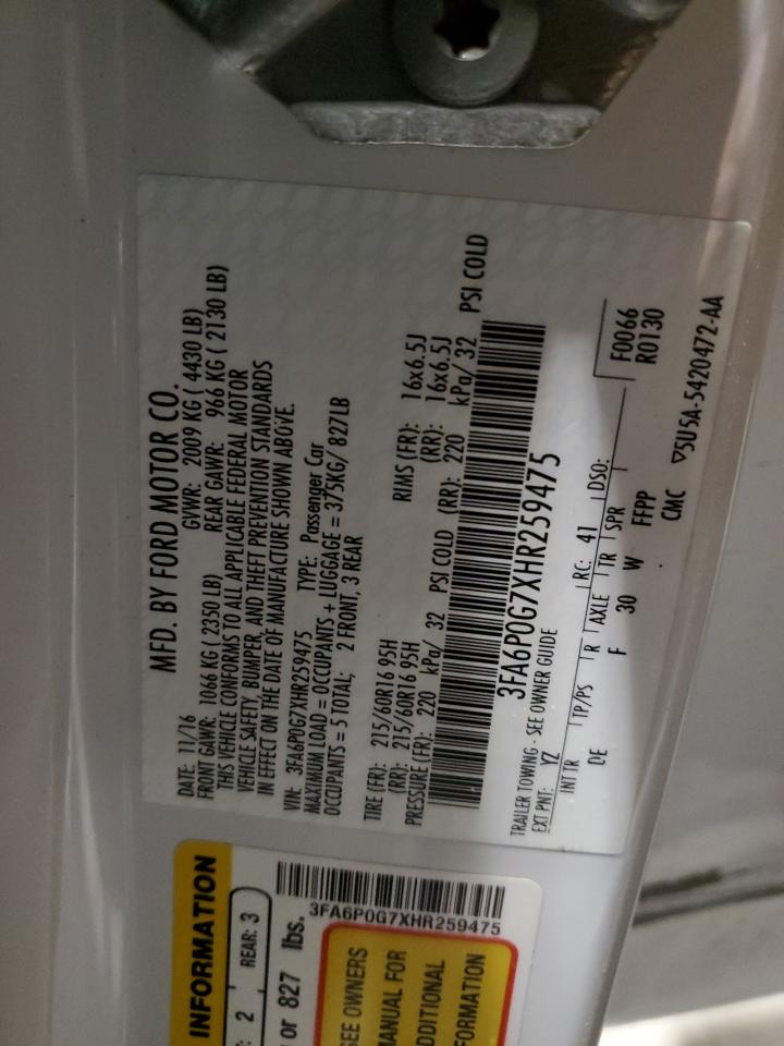 3FA6P0G7XHR259475 FORD FUSION 2017