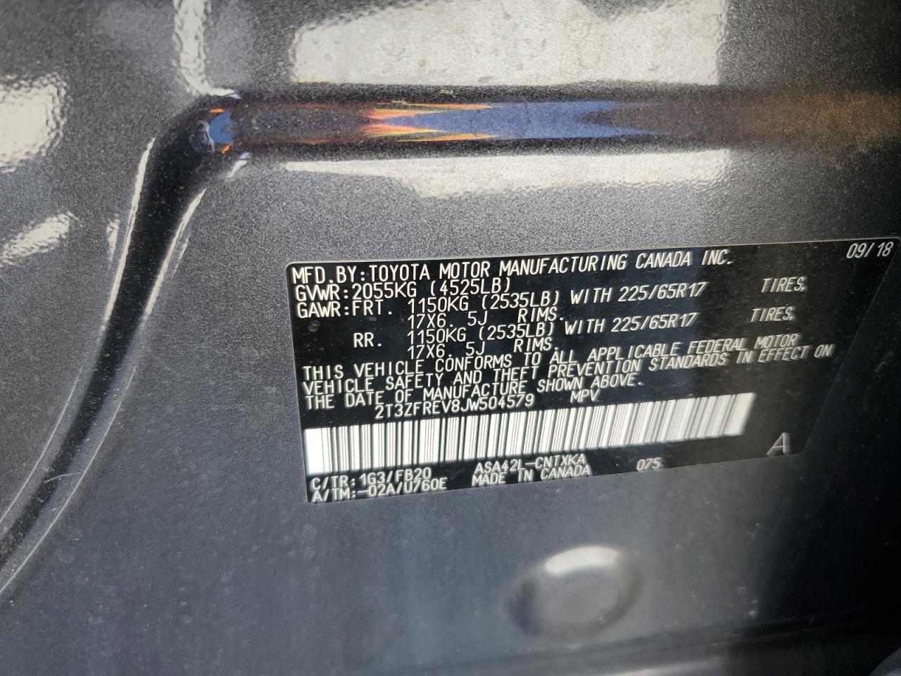 2T3ZFREV8JW504579 TOYOTA RAV4 2018