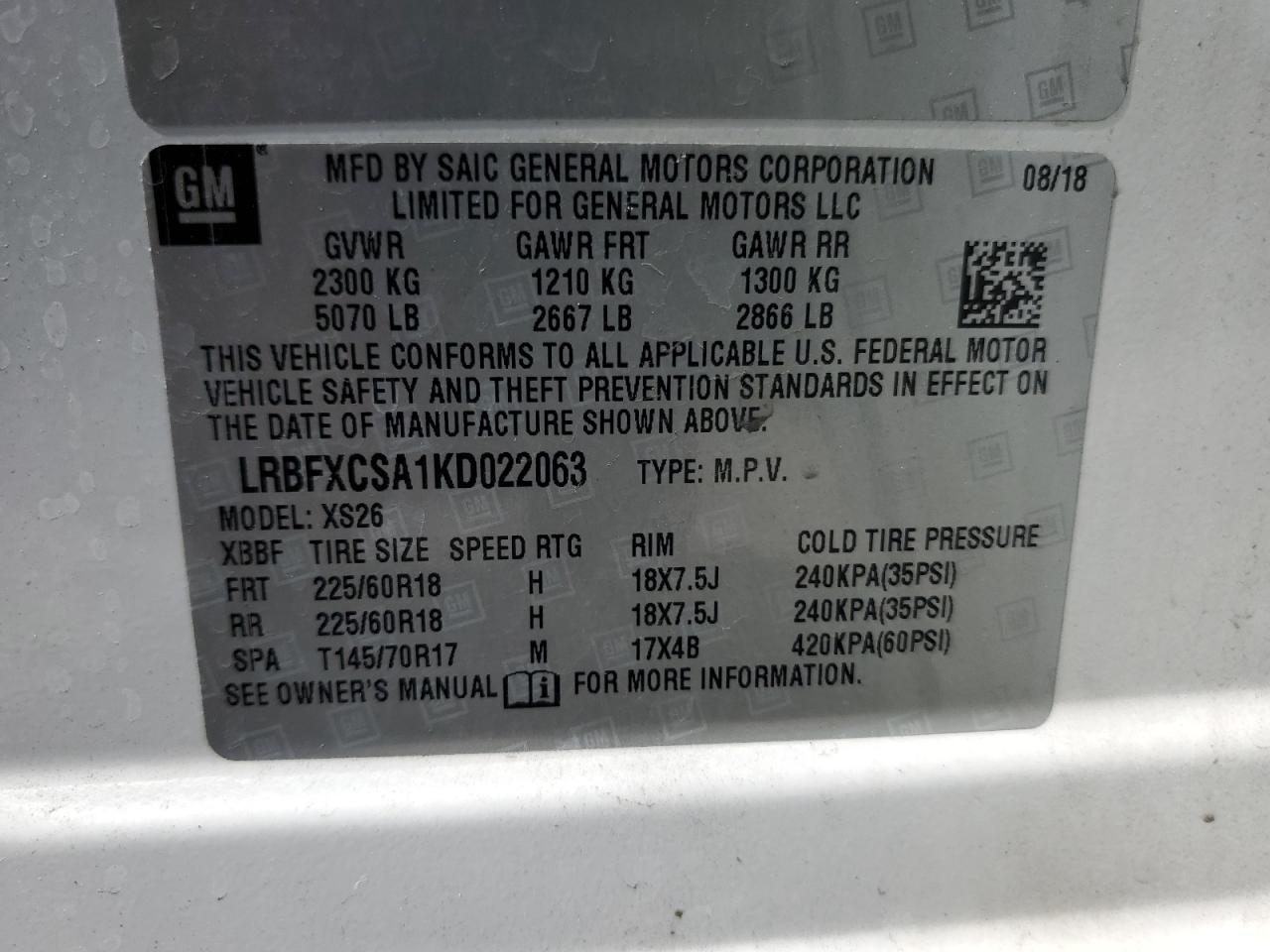 2019 Buick Envision Essence VIN: LRBFXCSA1KD022063 Lot: 49072125