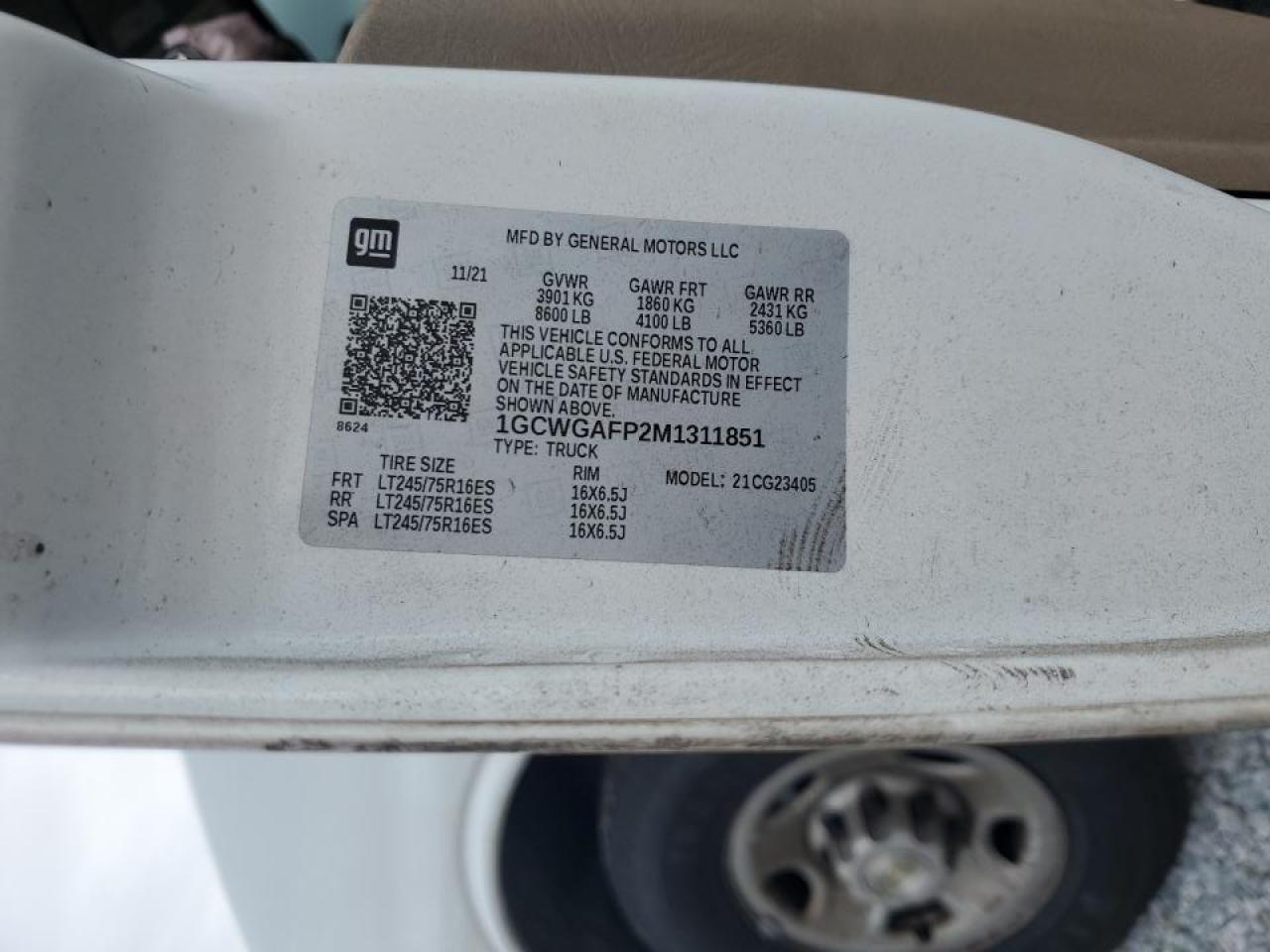 2021 Chevrolet Express G2500 VIN: 1GCWGAFP2M1311851 Lot: 47795465