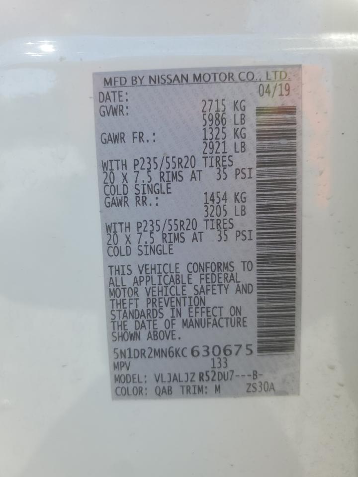 5N1DR2MN6KC630675 NISSAN PATHFINDER 2019