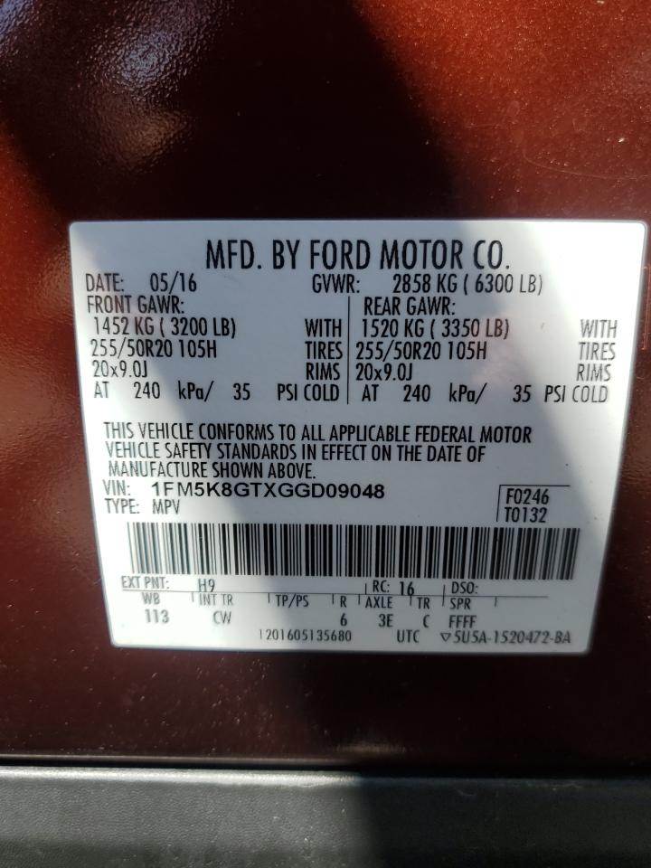 1FM5K8GTXGGD09048 FORD EXPLORER 2016