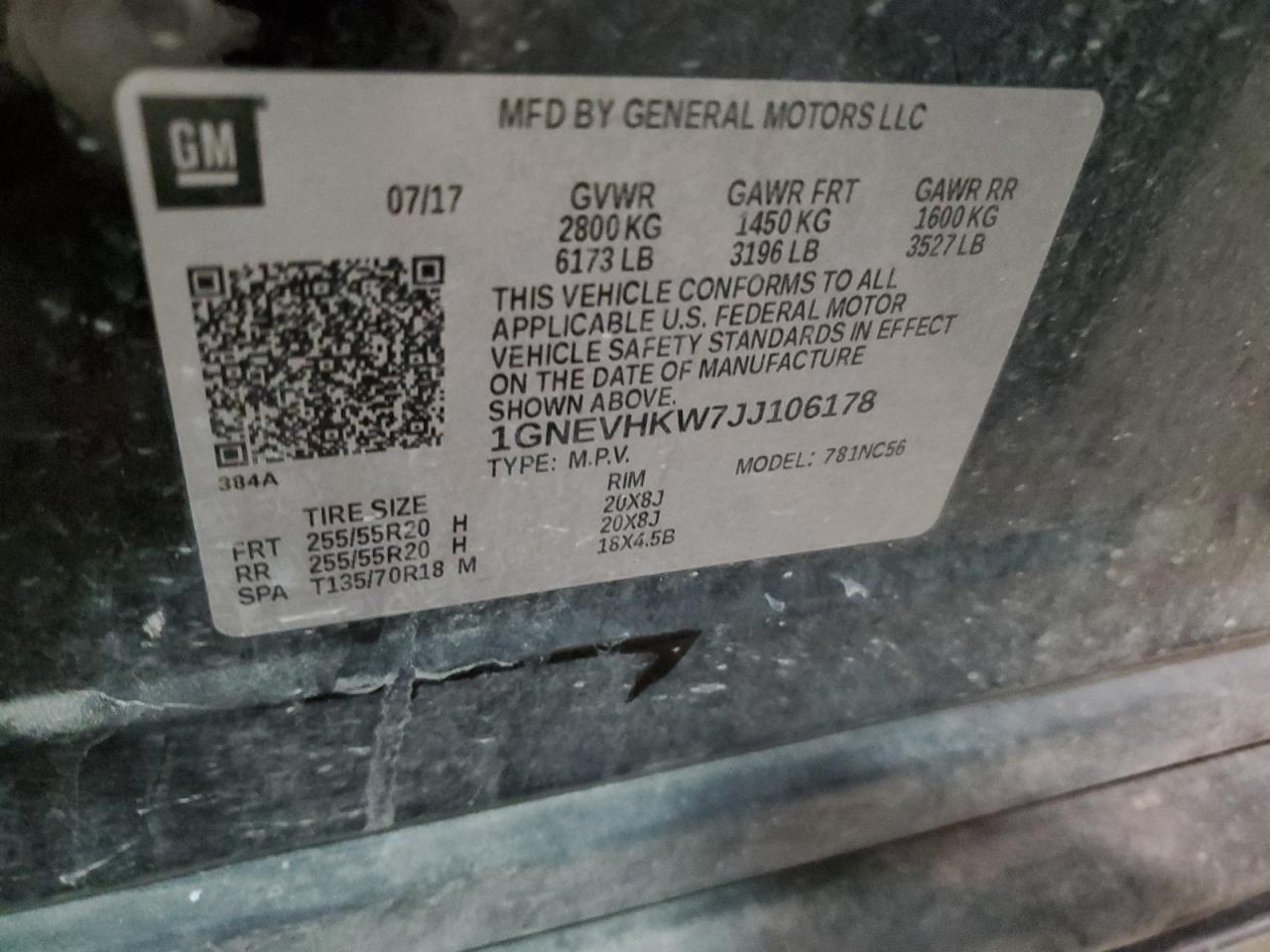 1GNEVHKW7JJ106178 CHEVROLET TRAVERSE 2018