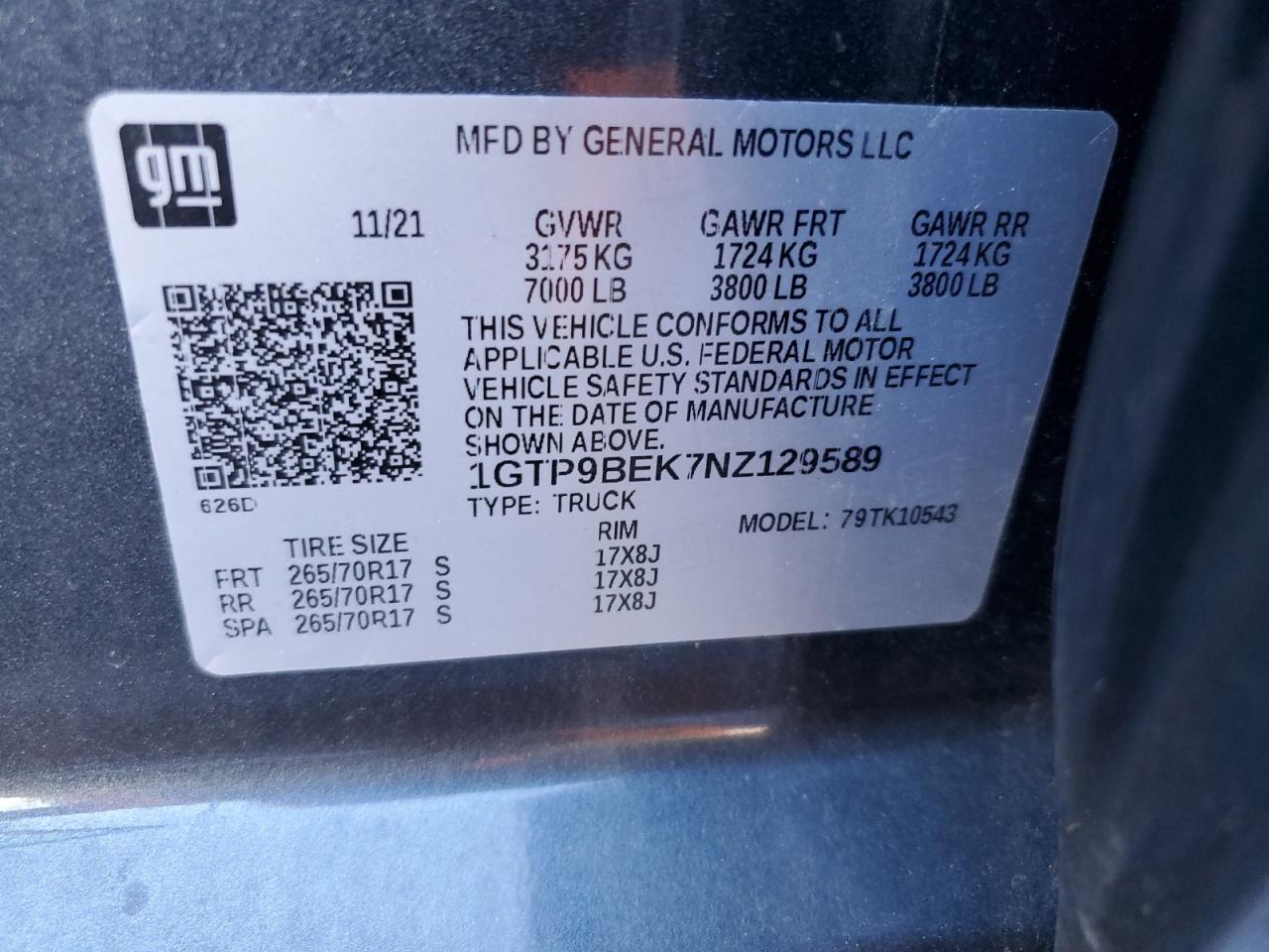 1GTP9BEK7NZ129589 GMC SIERRA 2022