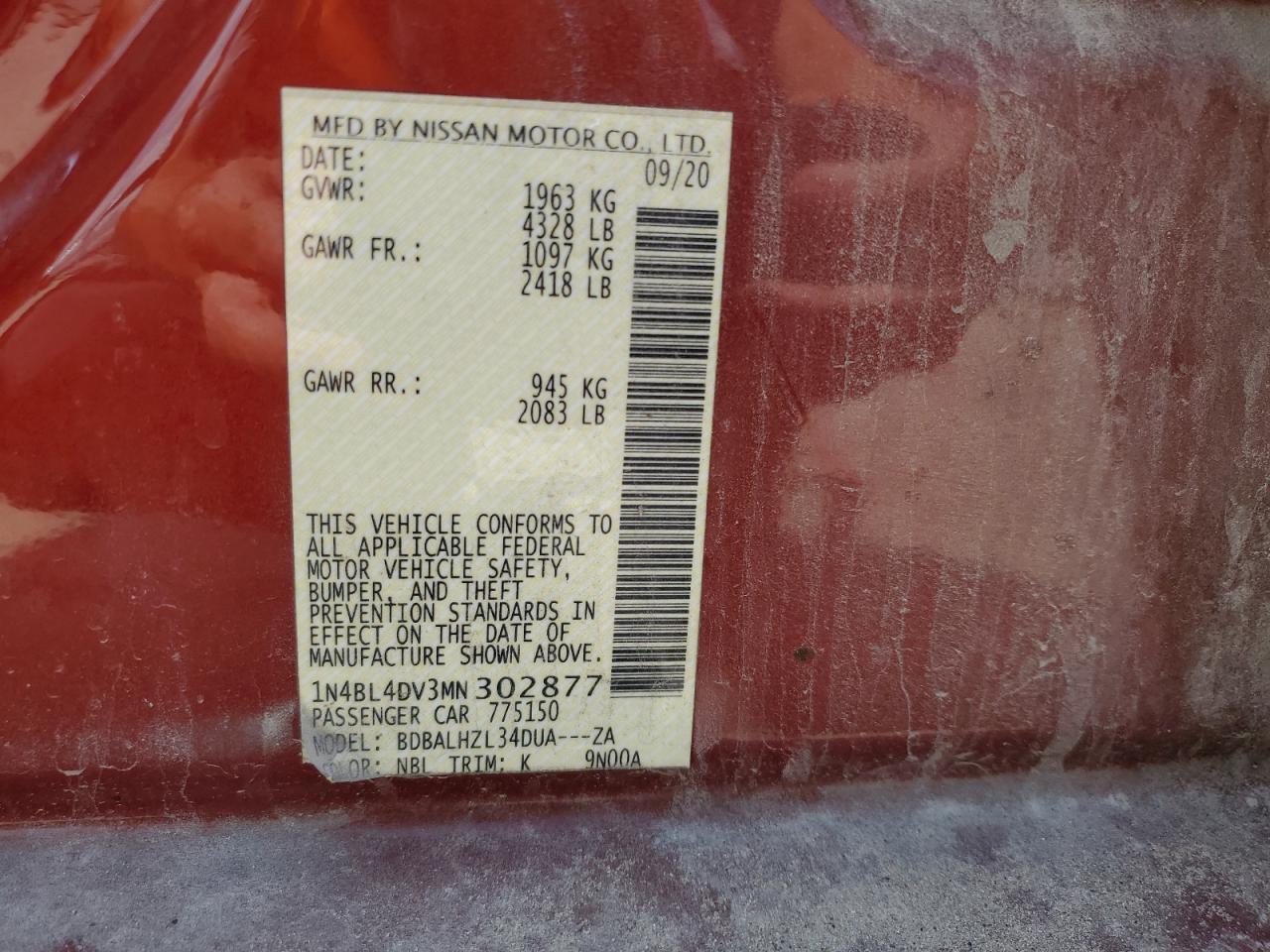 1N4BL4DV3MN302877 NISSAN ALTIMA 2021