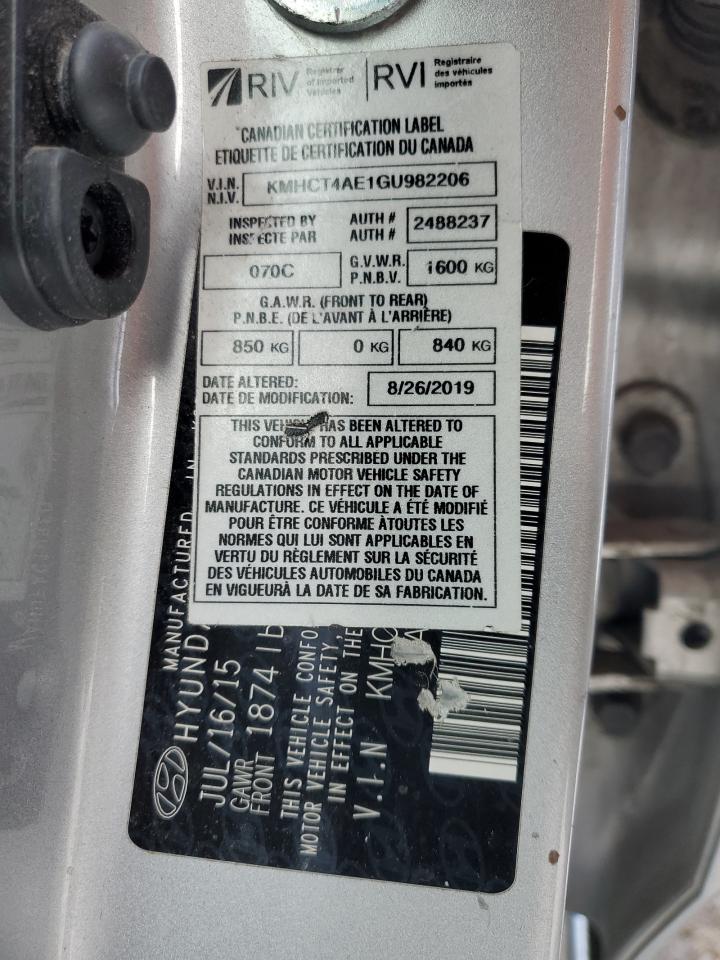 2016 Hyundai Accent Se VIN: KMHCT4AE1GU982206 Lot: 62731725