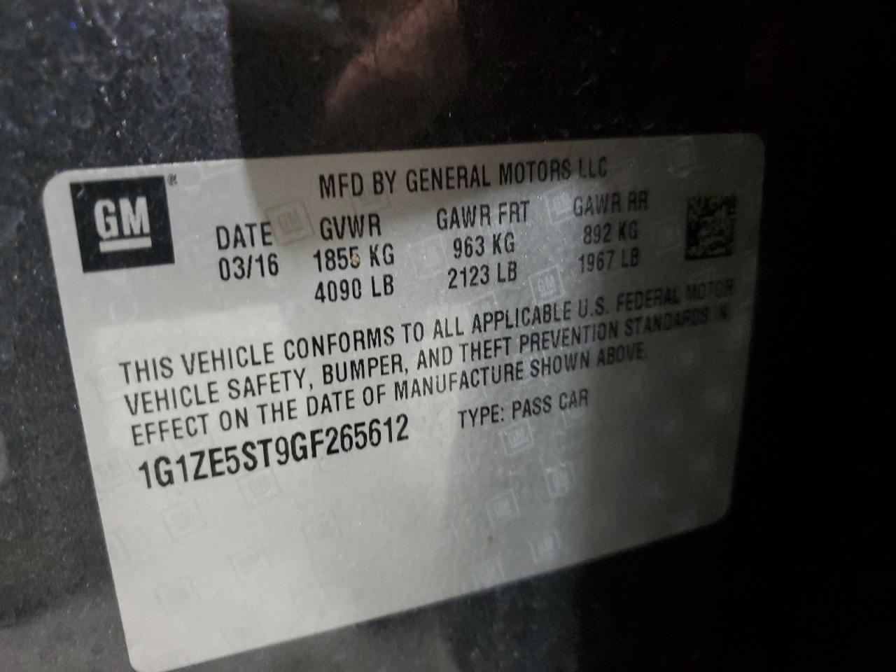 1G1ZE5ST9GF265612 CHEVROLET MALIBU 2016