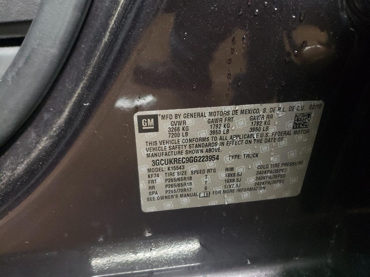 3GCUKREC9GG223954 CHEVROLET ALL Models 2016