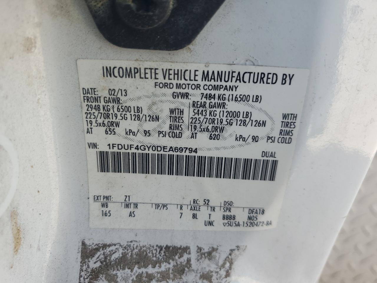 2013 Ford F450 Super Duty VIN: 1FDUF4GY0DEA69794 Lot: 47181725