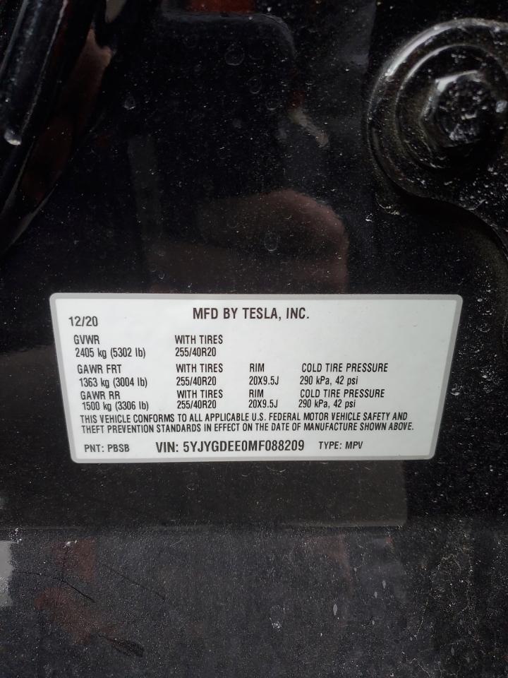 2021 Tesla Model Y VIN: 5YJYGDEE0MF088209 Lot: 47480345