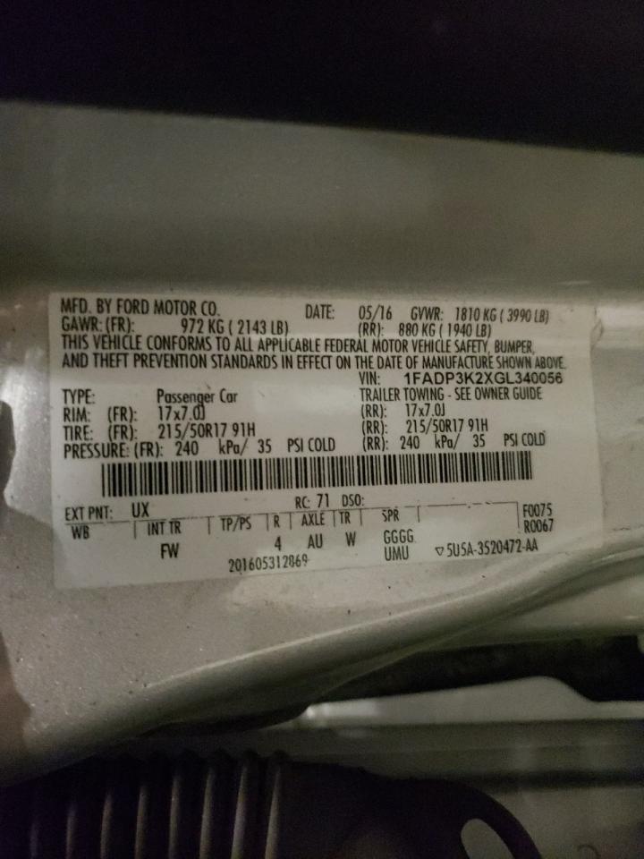 1FADP3K2XGL340056 FORD FOCUS 2016