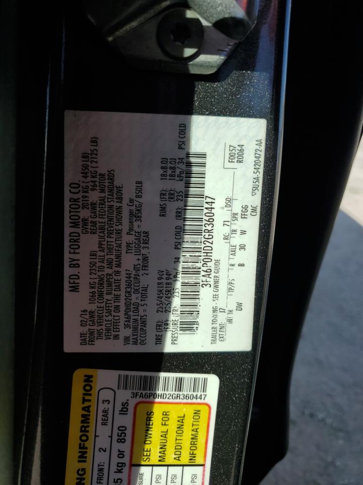 3FA6P0HD2GR360447 FORD FUSION 2016