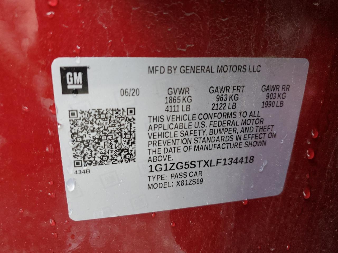 1G1ZG5STXLF134418 CHEVROLET MALIBU 2020