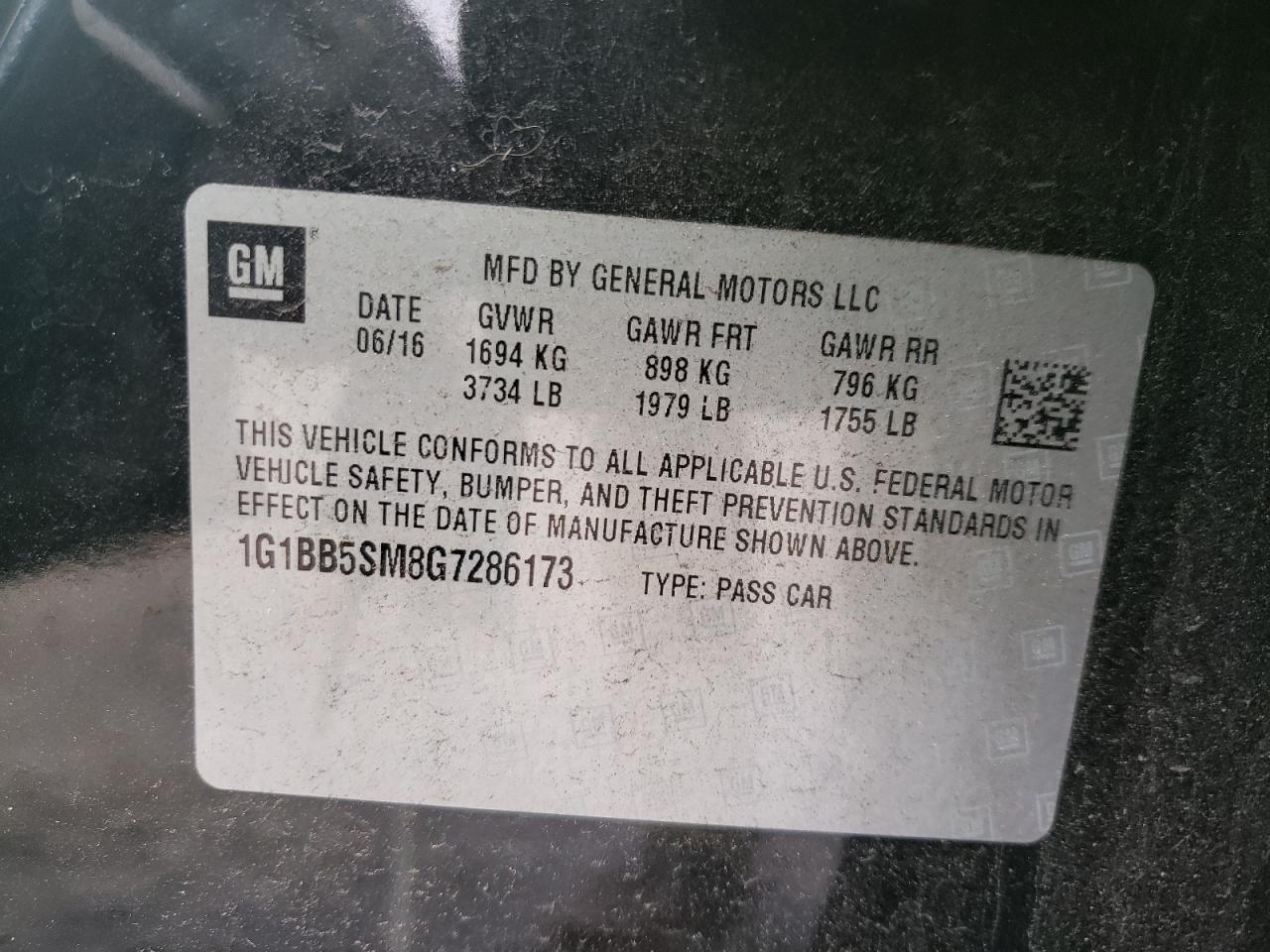 1G1BB5SM8G7286173 CHEVROLET CRUZE 2016