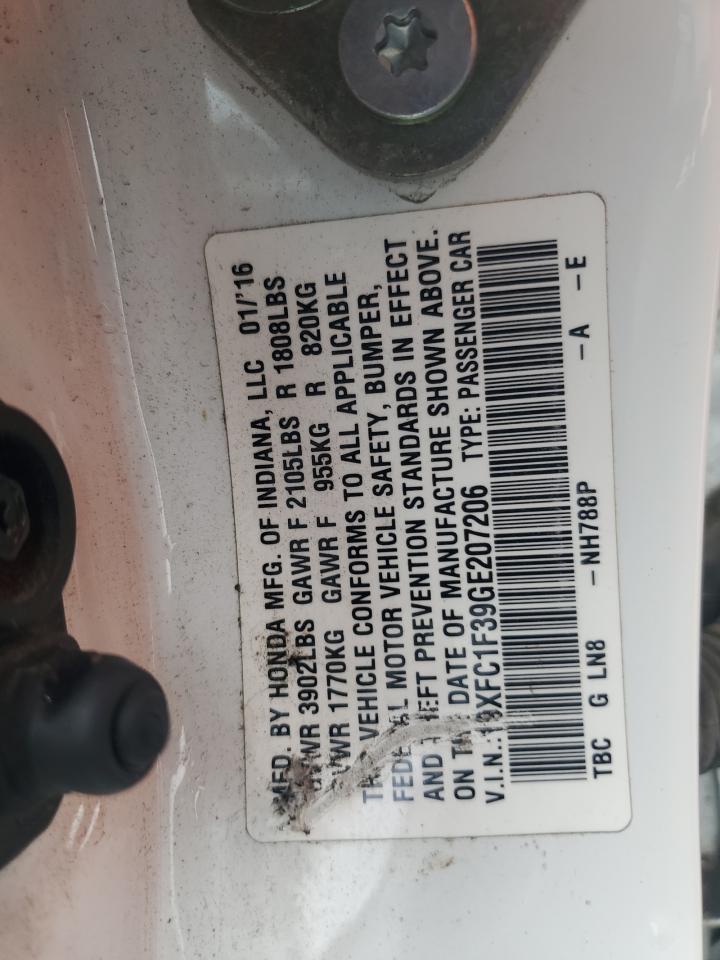 19XFC1F39GE207206 HONDA CIVIC 2016