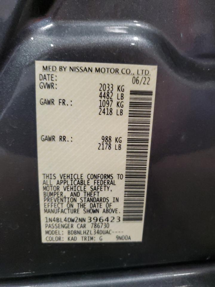 2022 Nissan Altima Sv VIN: 1N4BL4DW2NN396423 Lot: 49596115